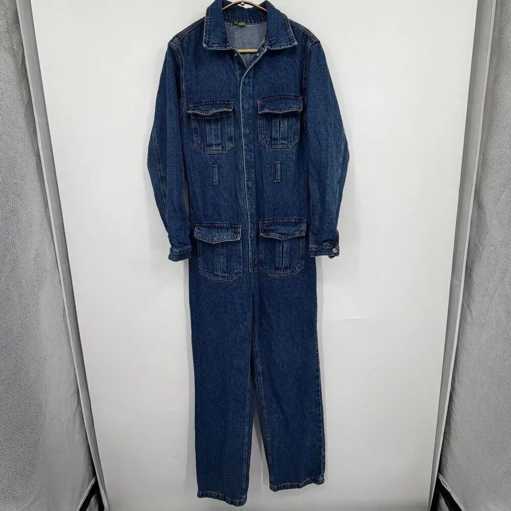 Farm Rio Blue Denim Utility Jumpsuit Coveralls Made in Brazil Size P